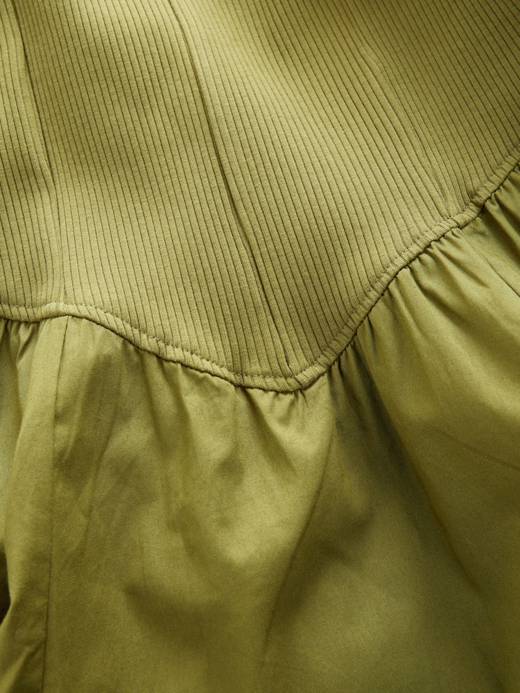 Khaki Green Woven Jersey Mix Sleeveless Racer Ribbed Midi Dress - Image 7 of 7