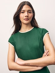 Pine Green 100% Cotton Short Sleeve Tipped Jersey Midi Dress - Image 3 of 6
