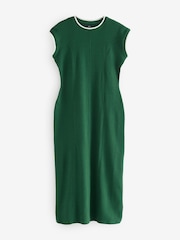 Pine Green 100% Cotton Short Sleeve Tipped Jersey Midi Dress - Image 4 of 6