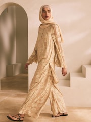Champagne Gold Long Sleeve Longline High Neck Button Down Blouse - Image 3 of 8
