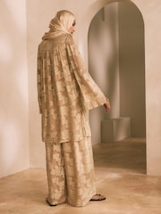 Champagne Gold Long Sleeve Longline High Neck Button Down Blouse - Image 5 of 8