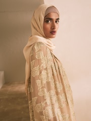 Champagne Gold Long Sleeve Longline High Neck Button Down Blouse - Image 6 of 8