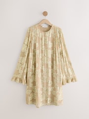 Champagne Gold Long Sleeve Longline High Neck Button Down Blouse - Image 7 of 8