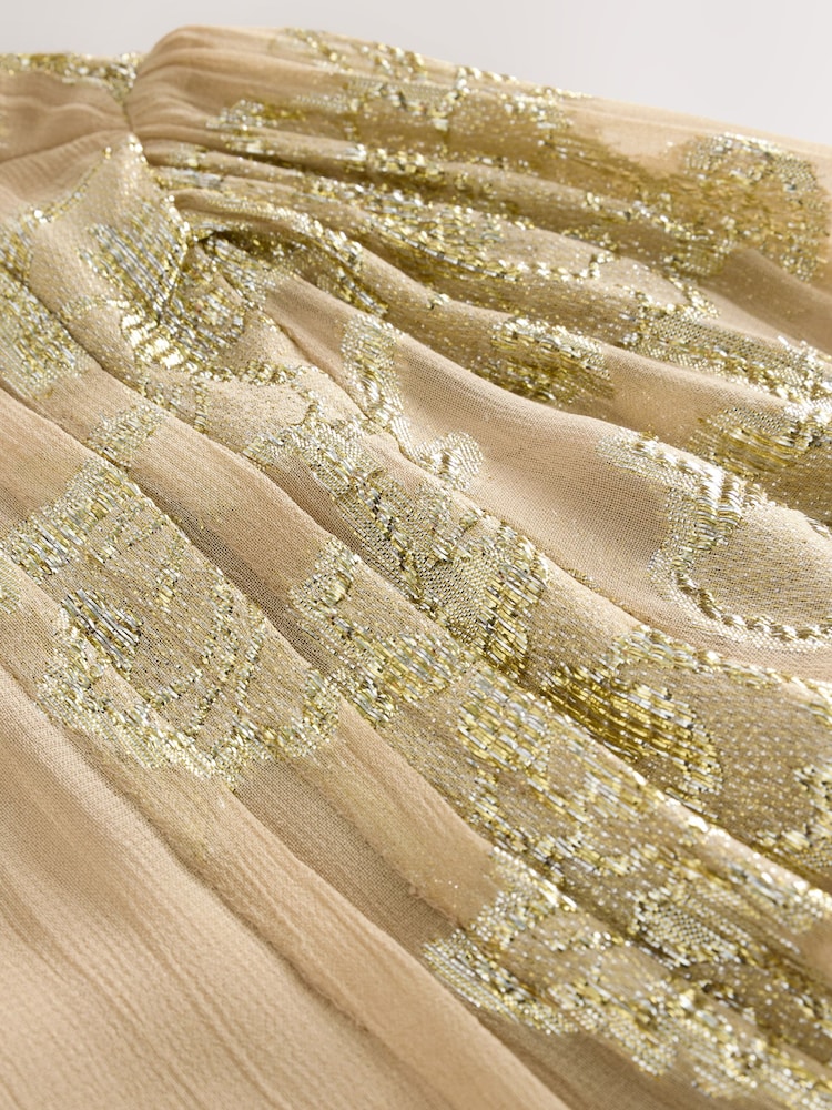 Champagne Gold Long Sleeve Longline High Neck Button Down Blouse - Image 8 of 8