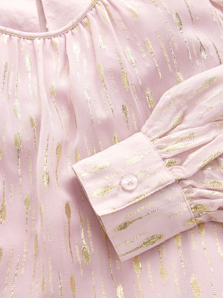 Pastel Pink Long Sleeve Tie Waist Crew Neck Maxi Dress - Image 6 of 6