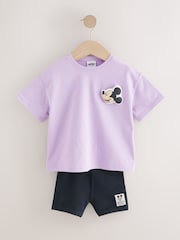 بنفسجي فاتح - طقم من شورت لركوب الدراجات وتيشِرت بكُم قصير مزين بطبعة Mickey Mouse من Disney (3 شهور - 7 سنوات) - صورة 5 من 9