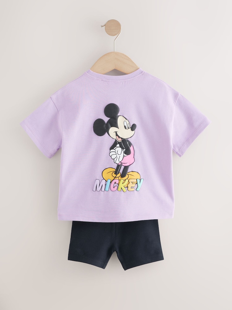 Lilac Purple Disney Mickey Mouse Short Sleeve T-Shirt and Cycle Shorts Set (3mths-7yrs) - Image 7 of 9