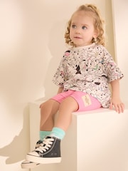 White and Pink Disney 101 Dalmations Short Sleeve T-Shirt and Cycle Shorts Set (3mths-7yrs) - Image 1 of 9