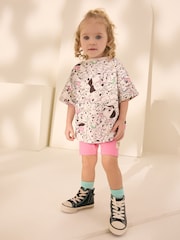 White and Pink Disney 101 Dalmations Short Sleeve T-Shirt and Cycle Shorts Set (3mths-7yrs) - Image 2 of 9