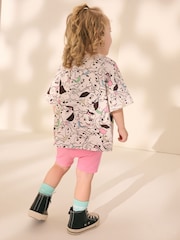White and Pink Disney 101 Dalmations Short Sleeve T-Shirt and Cycle Shorts Set (3mths-7yrs) - Image 3 of 9