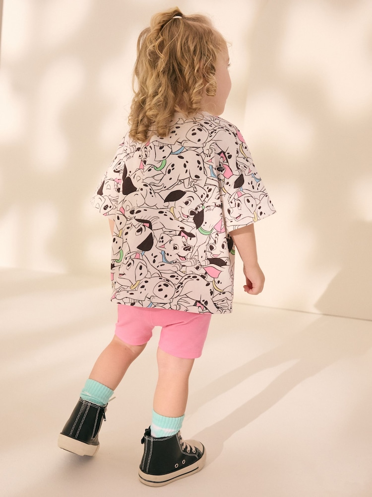White and Pink Disney 101 Dalmations Short Sleeve T-Shirt and Cycle Shorts Set (3mths-7yrs) - Image 3 of 9