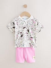 White and Pink Disney 101 Dalmations Short Sleeve T-Shirt and Cycle Shorts Set (3mths-7yrs) - Image 5 of 9