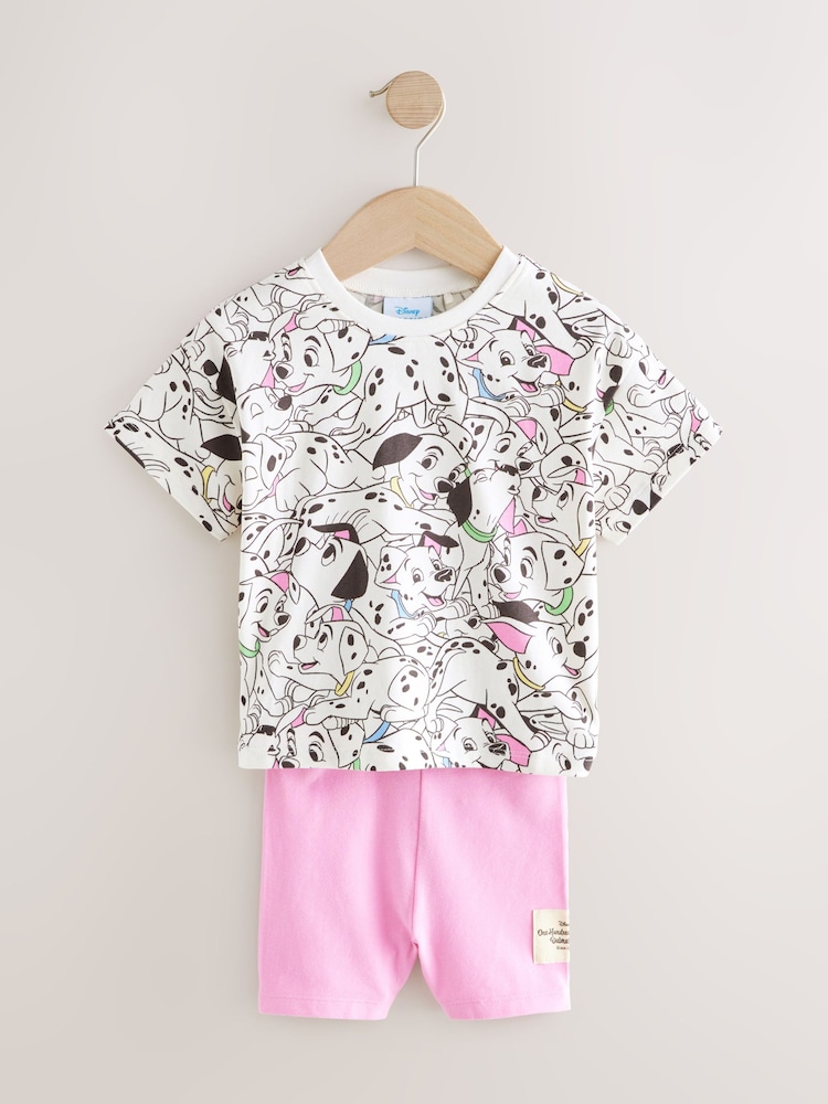 White and Pink Disney 101 Dalmations Short Sleeve T-Shirt and Cycle Shorts Set (3mths-7yrs) - Image 5 of 9