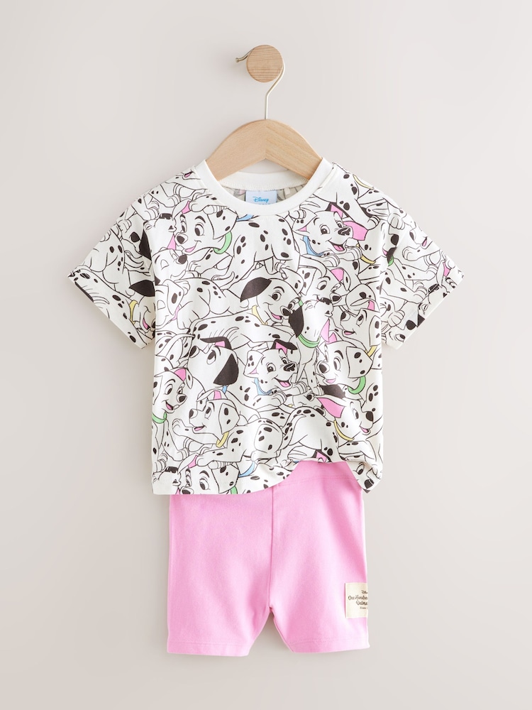 White and Pink Disney 101 Dalmations Short Sleeve T-Shirt and Cycle Shorts Set (3mths-7yrs) - Image 6 of 9