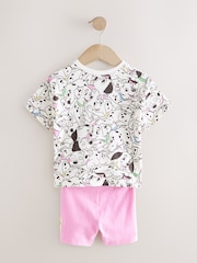 White and Pink Disney 101 Dalmations Short Sleeve T-Shirt and Cycle Shorts Set (3mths-7yrs) - Image 7 of 9