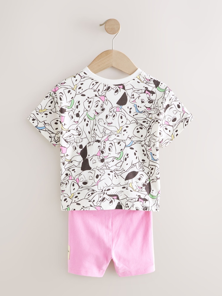 White and Pink Disney 101 Dalmations Short Sleeve T-Shirt and Cycle Shorts Set (3mths-7yrs) - Image 7 of 9