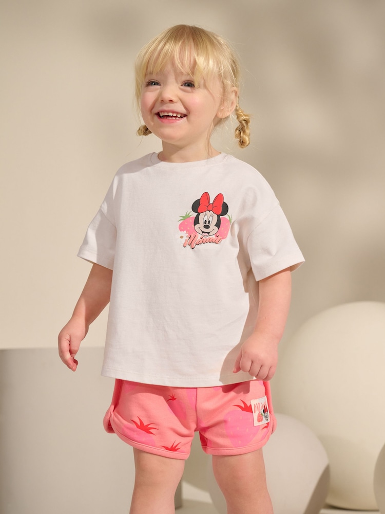 Pink/White Strawberry Disney Minnie Mouse and Daisy Duck T Shirt and Short Set (3mths-7yrs) - Image 2 of 9