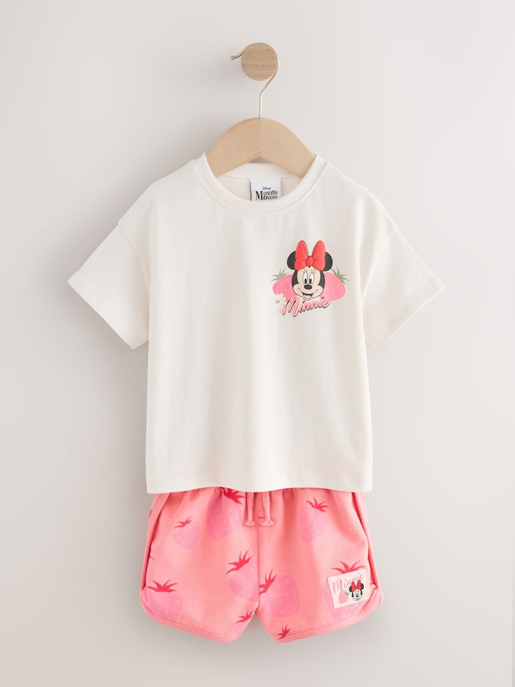 Pink/White Strawberry Disney Minnie Mouse and Daisy Duck T Shirt and Short Set (3mths-7yrs) - Image 5 of 9