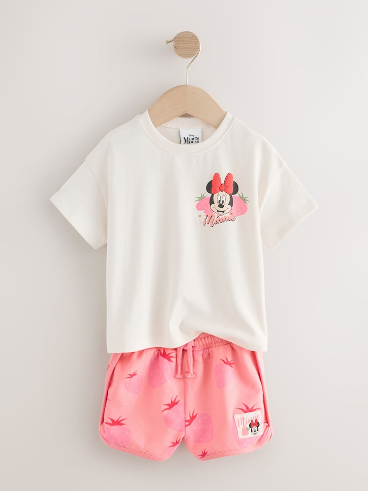 Pink/White Strawberry Disney Minnie Mouse and Daisy Duck T Shirt and Short Set (3mths-7yrs) - Image 6 of 9