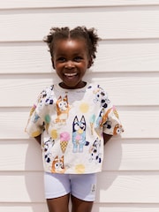 Ecru Bluey Short Sleeve T-Shirt and Cycle Shorts Set (3mths-7yrs) - Image 2 of 5