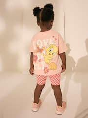 Coral Pink Looney Tunes Tweety Short Sleeve T-Shirt and Cycle Shorts Set (3mths-7yrs) - Image 1 of 8