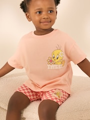Coral Pink Looney Tunes Tweety Short Sleeve T-Shirt and Cycle Shorts Set (3mths-7yrs) - Image 2 of 8