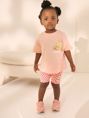 Coral Pink Looney Tunes Tweety Short Sleeve T-Shirt and Cycle Shorts Set (3mths-7yrs) - Image 3 of 8
