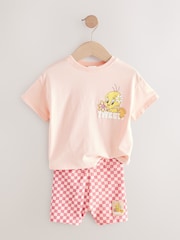 Coral Pink Looney Tunes Tweety Short Sleeve T-Shirt and Cycle Shorts Set (3mths-7yrs) - Image 6 of 8