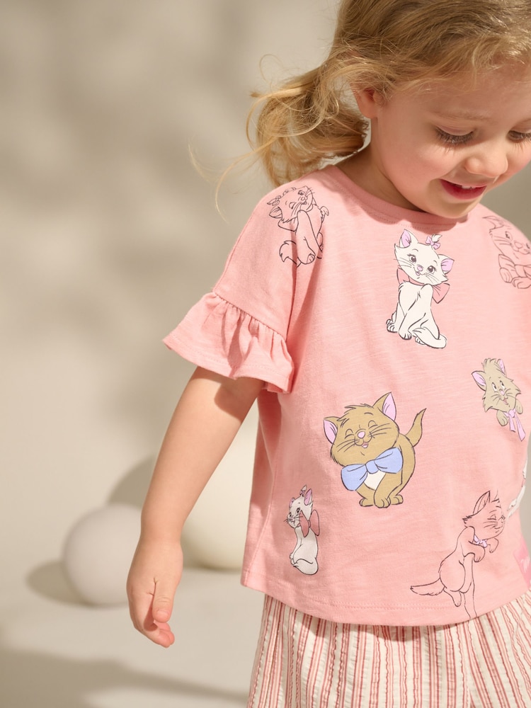 Pink Disney Aristocats 100% Cotton T-Shirt and Shorts Set (3mths-7yrs) - Image 3 of 10
