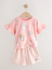 Pink Disney Aristocats 100% Cotton T-Shirt and Shorts Set (3mths-7yrs) - Image 6 of 9