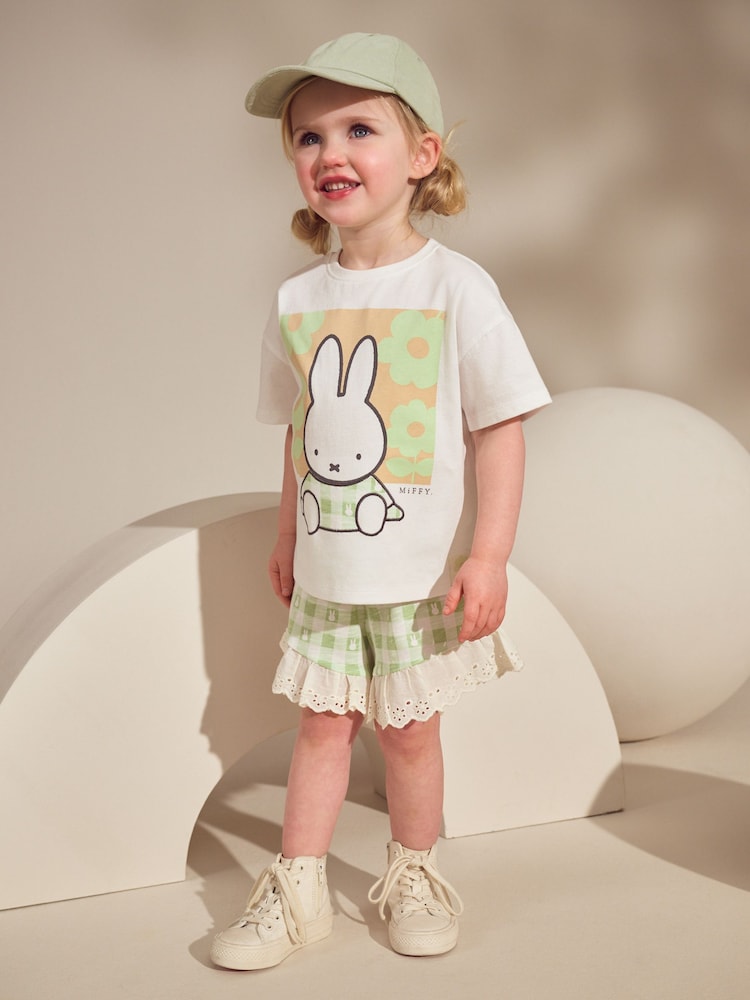Green Gingham Miffy Short Sleeve 100% Cotton T-Shirt and Shorts Set (3mths-7yrs) - Image 1 of 9