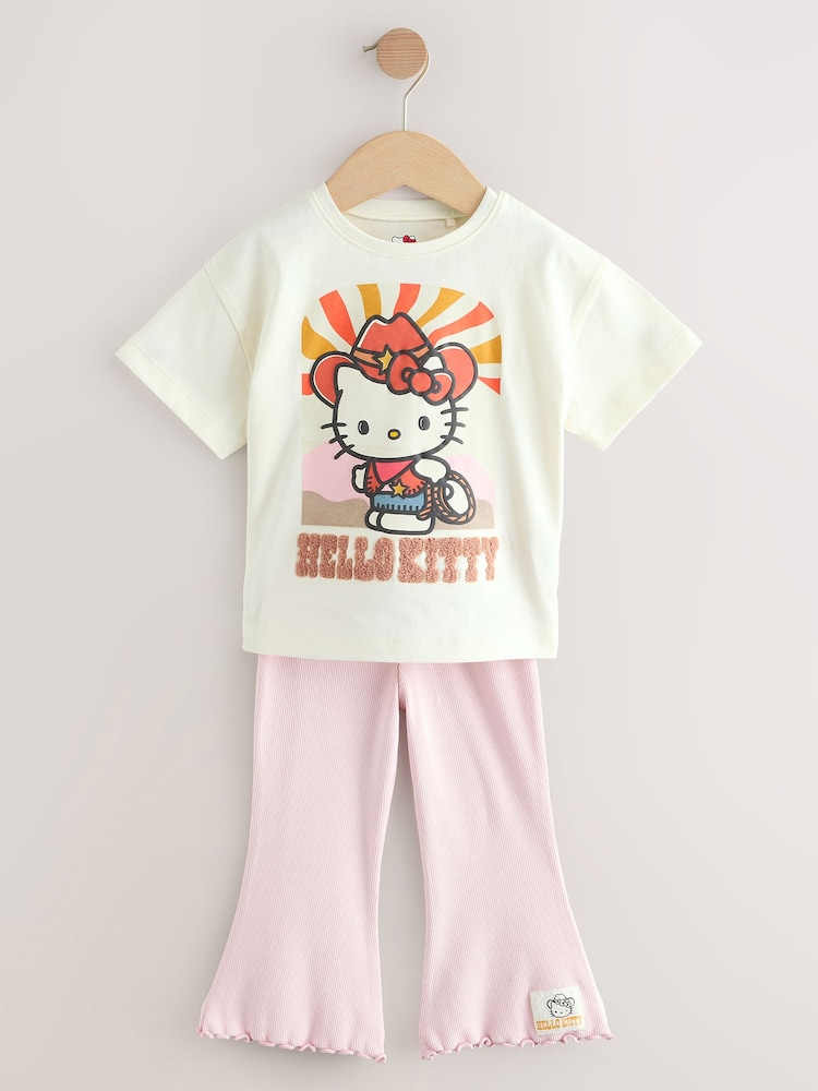 Ecru/Pink Hello Kitty Short Sleeve T-Shirt and Flare Leggings Set (3mths-7yrs) - Image 5 of 10