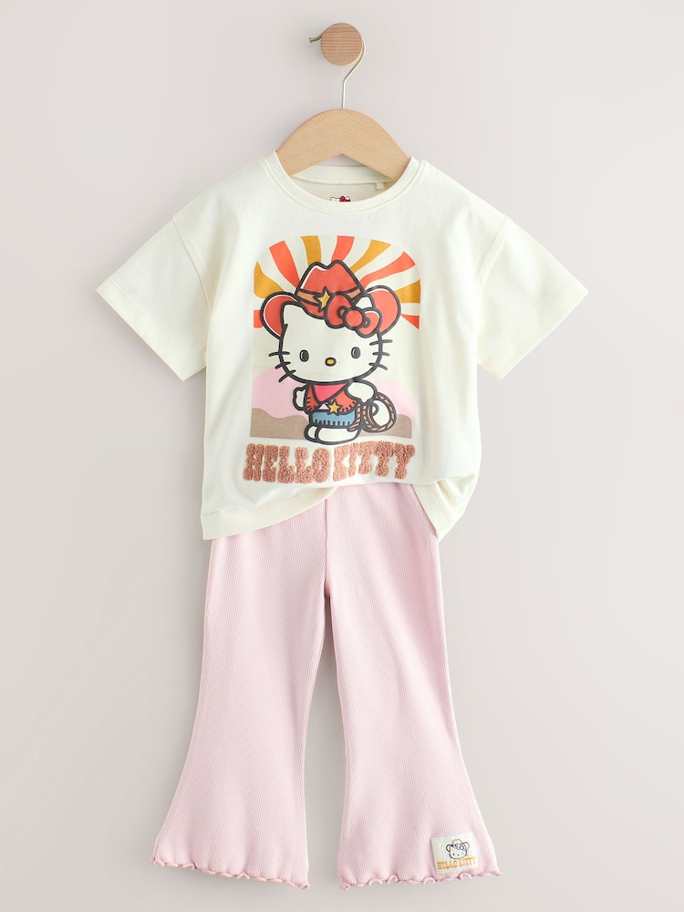 Ecru/Pink Hello Kitty Short Sleeve T-Shirt and Flare Leggings Set (3mths-7yrs) - Image 6 of 10