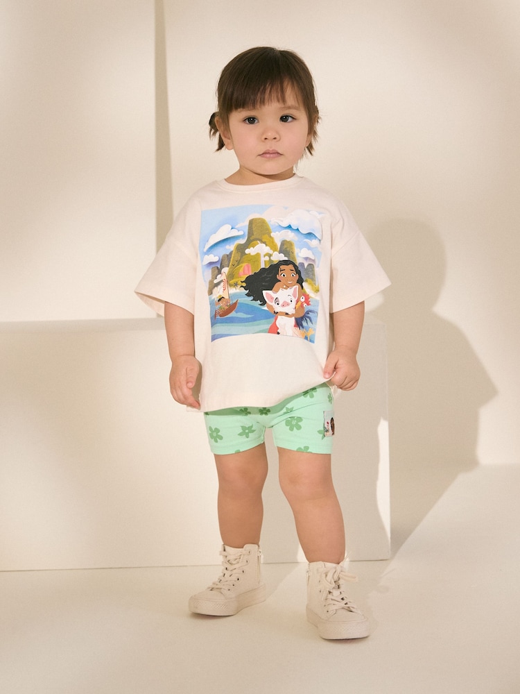 Green/Ecru Disney Moana Short Sleeve T-Shirt and Cycle Shorts Set (3mths-7yrs) - Image 1 of 3