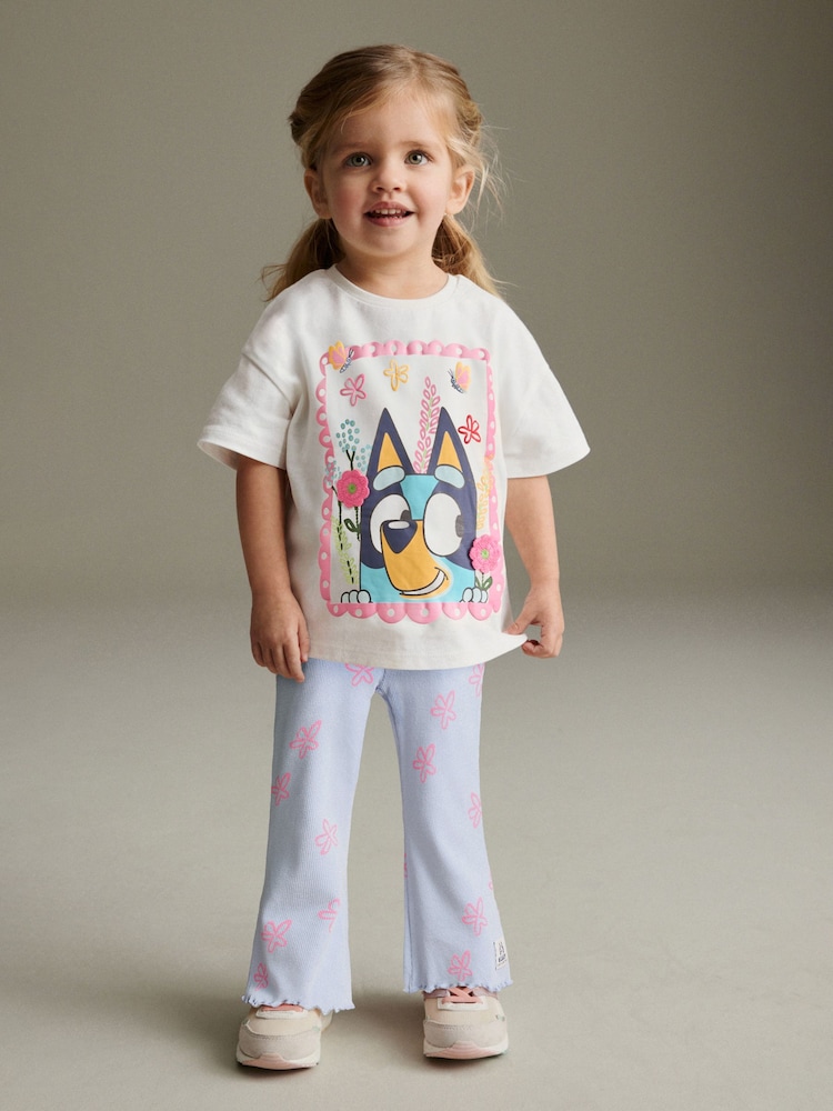 Blue/Ecru Bluey Short Sleeve T Shirt and Flare Leggings Set (3mths-7yrs) - Image 1 of 6