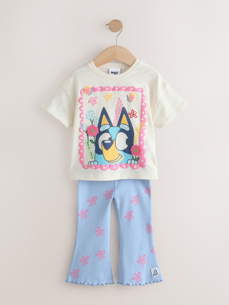 Blue/Ecru Bluey Short Sleeve T Shirt and Flare Leggings Set (3mths-7yrs) - Image 2 of 6