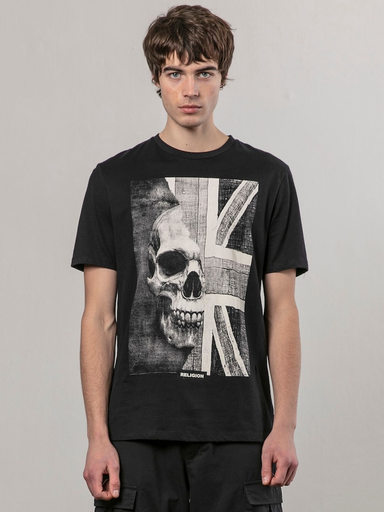 Religion Black Union Jack 100% Cotton T-Shirt - Image 1 of 5