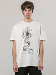 Religion White Xray Skel N Snake Print 100% Cotton T-Shirt - Image 1 of 4