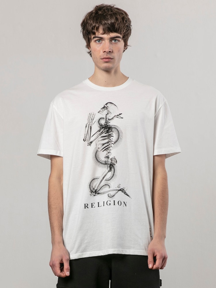Religion White Xray Skel N Snake Print 100% Cotton T-Shirt - Image 1 of 4