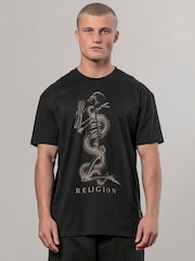 Religion Black Xray Skel N Snake Print 100% Cotton T-Shirt - Image 1 of 5