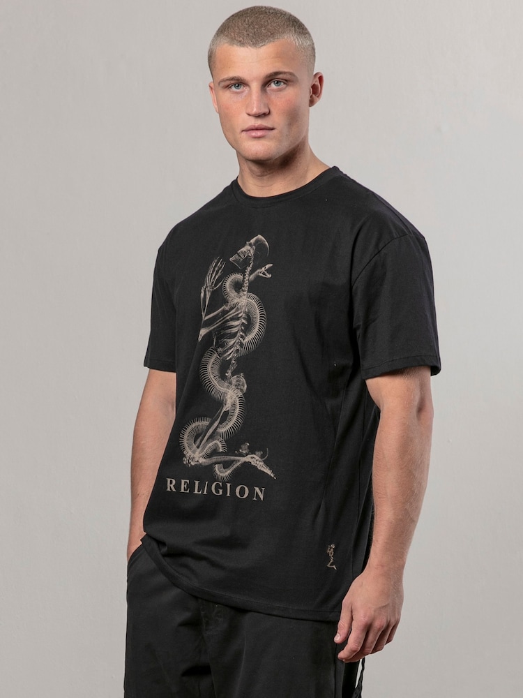 Religion Black Xray Skel N Snake Print 100% Cotton T-Shirt - Image 5 of 5