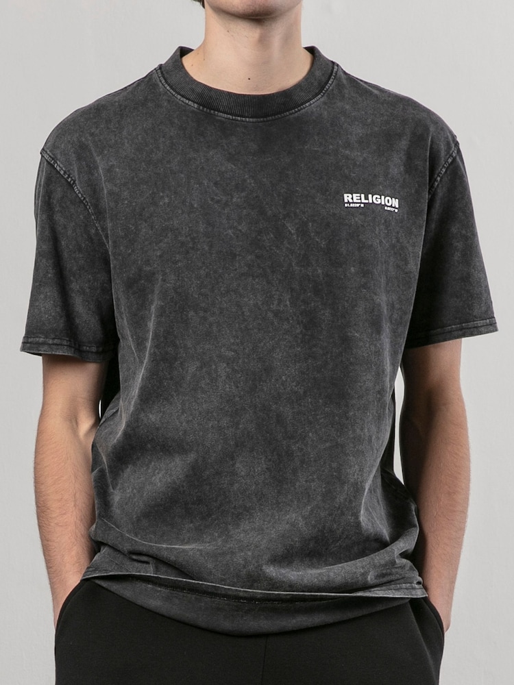 Religion Black Embroidered Wash 100% Cotton T-Shirt - Image 1 of 4