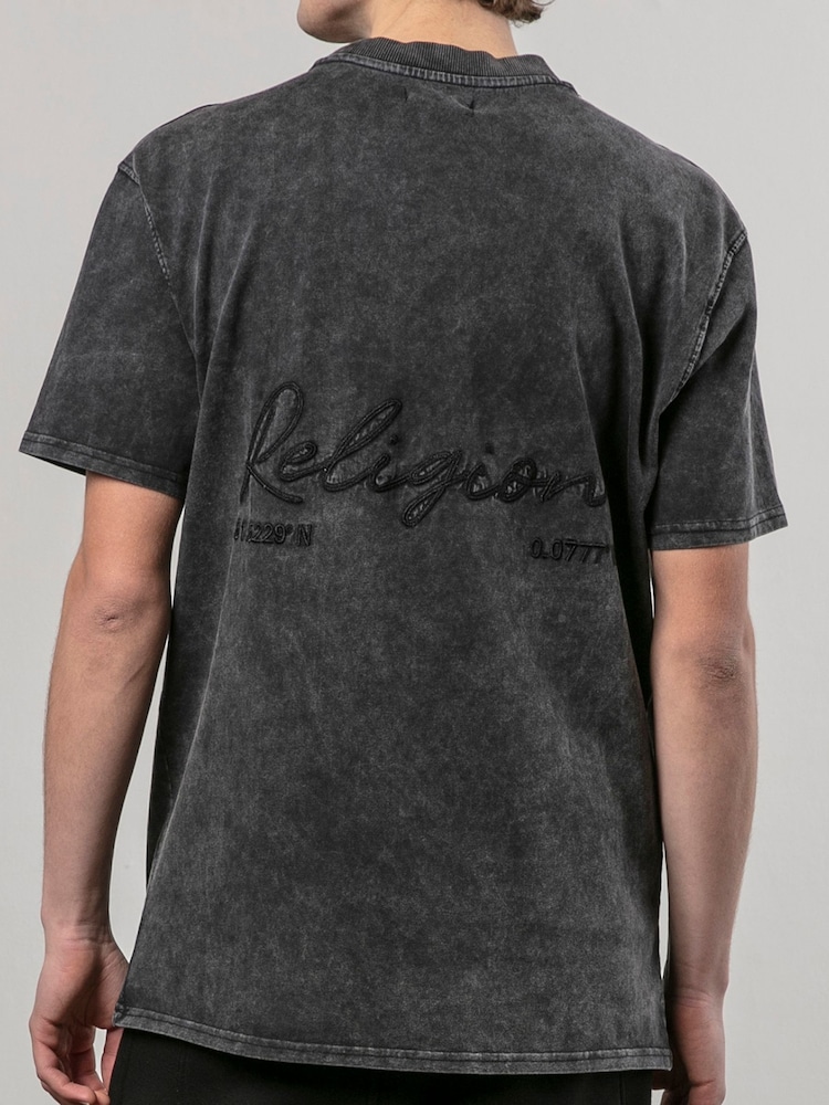 Religion Black Embroidered Wash 100% Cotton T-Shirt - Image 2 of 4 Religion Black Embroidered Wash 100% Cotton T-Shirt - Image 2 of 4