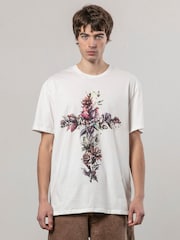 Religion White Cross Botanical 100% Cotton T-Shirt - Image 1 of 4