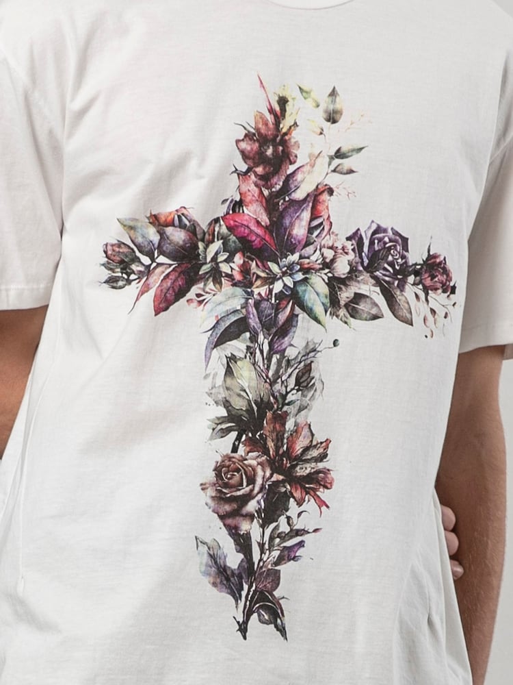 Religion White Cross Botanical 100% Cotton T-Shirt - Image 2 of 4