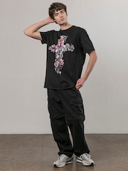 Religion Black Cross Botanical 100% Cotton T-Shirt - Image 1 of 5