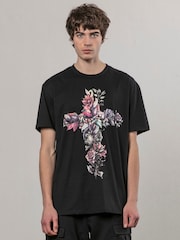 Religion Black Cross Botanical 100% Cotton T-Shirt - Image 2 of 5