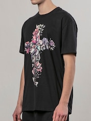 Religion Black Cross Botanical 100% Cotton T-Shirt - Image 4 of 5