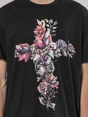 Religion Black Cross Botanical 100% Cotton T-Shirt - Image 5 of 5