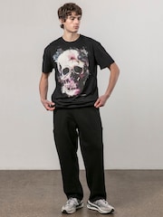 Religion Black Watercolour Skull 100% Cotton T-Shirt - Image 2 of 4